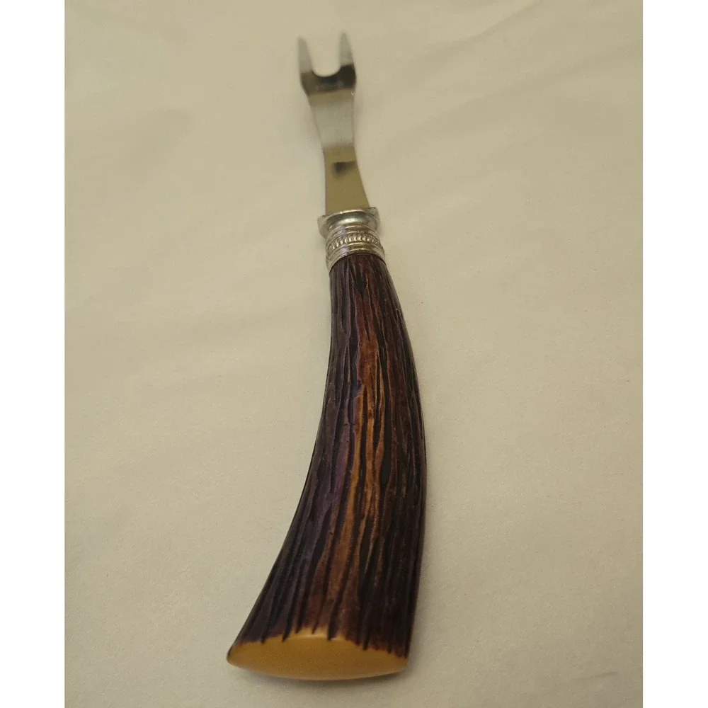 Vtg Washington Forge 2 Prong Carving Fork With Faux Antler Handle Stainless 10